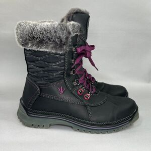 Santana Canada Maldine 2 Boots Women's Size 7 Black Leather Faux Fur Winter Boot